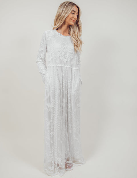 Devi Embroidered Lace Temple Dress