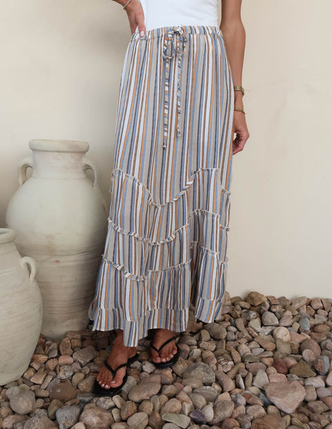 Wavy Tiers Striped Skirt