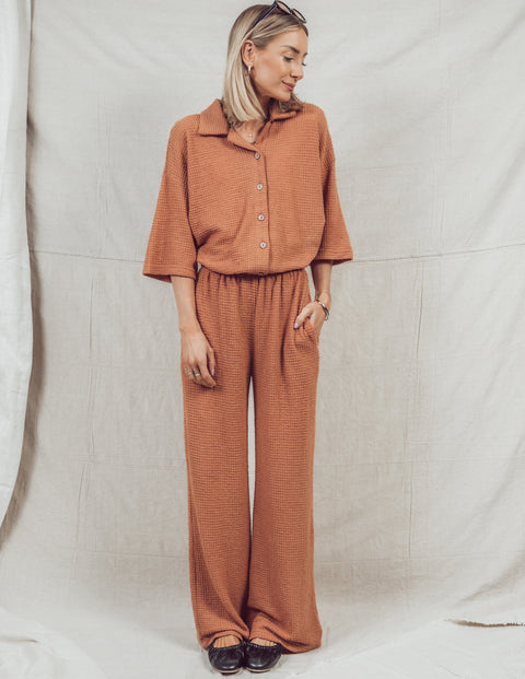 Lina Waffle Knit Button Down Top
