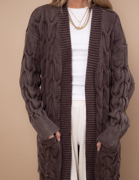 Stonewash Cable Cascade Cardigan