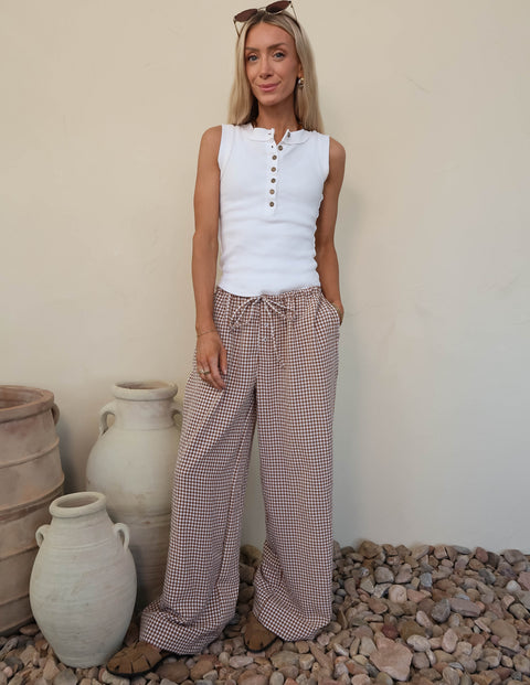 Mocha Picnic Gingham Pants