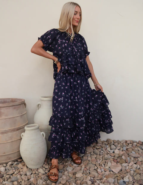 Midnight Meadow Ruffle Skirt