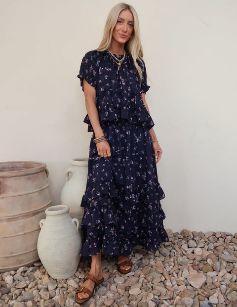 Midnight Meadow Ruffle Top