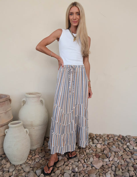 Wavy Tiers Striped Skirt